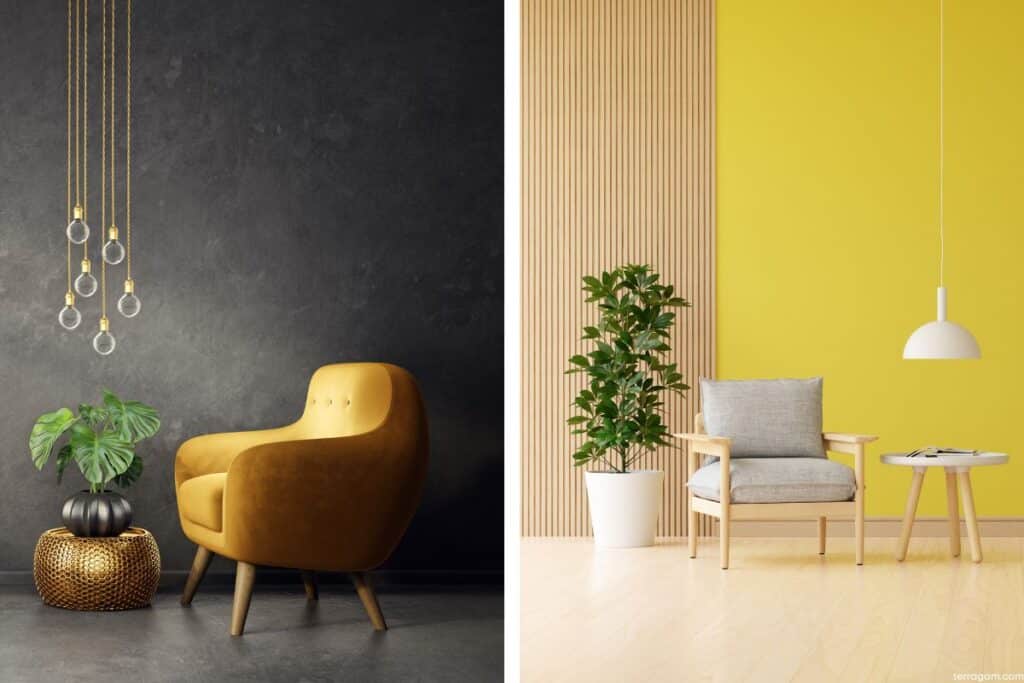 ideias de cores para sala cinza e amarela