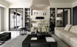 Decoração de interiores, sala em preto e branco